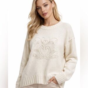 Chic Cream Sweater with Swan Motif